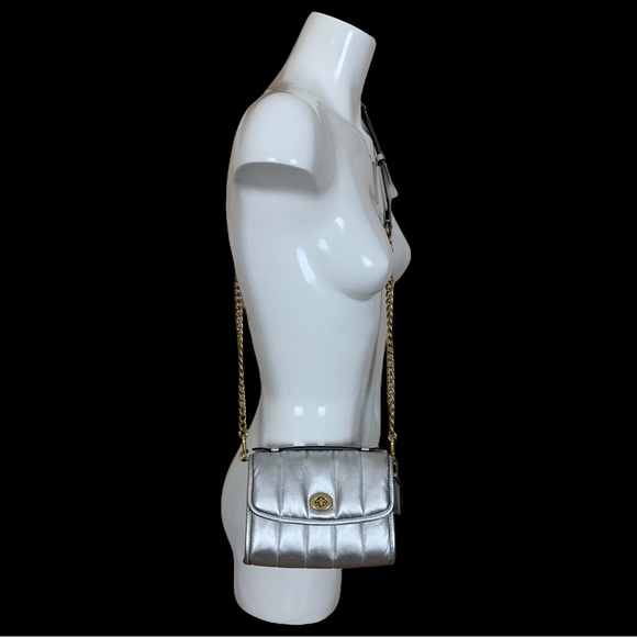 Coach Kip Quilted Metallic Leather Turnlock Crossbody/Top Handle Bag NWOT - Picture 1 of 16